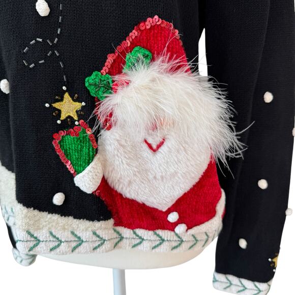 Vintage JACK B. QUICK Sweater Womens PM Christmas Santa Embellished Feathers - Picture 5 of 10